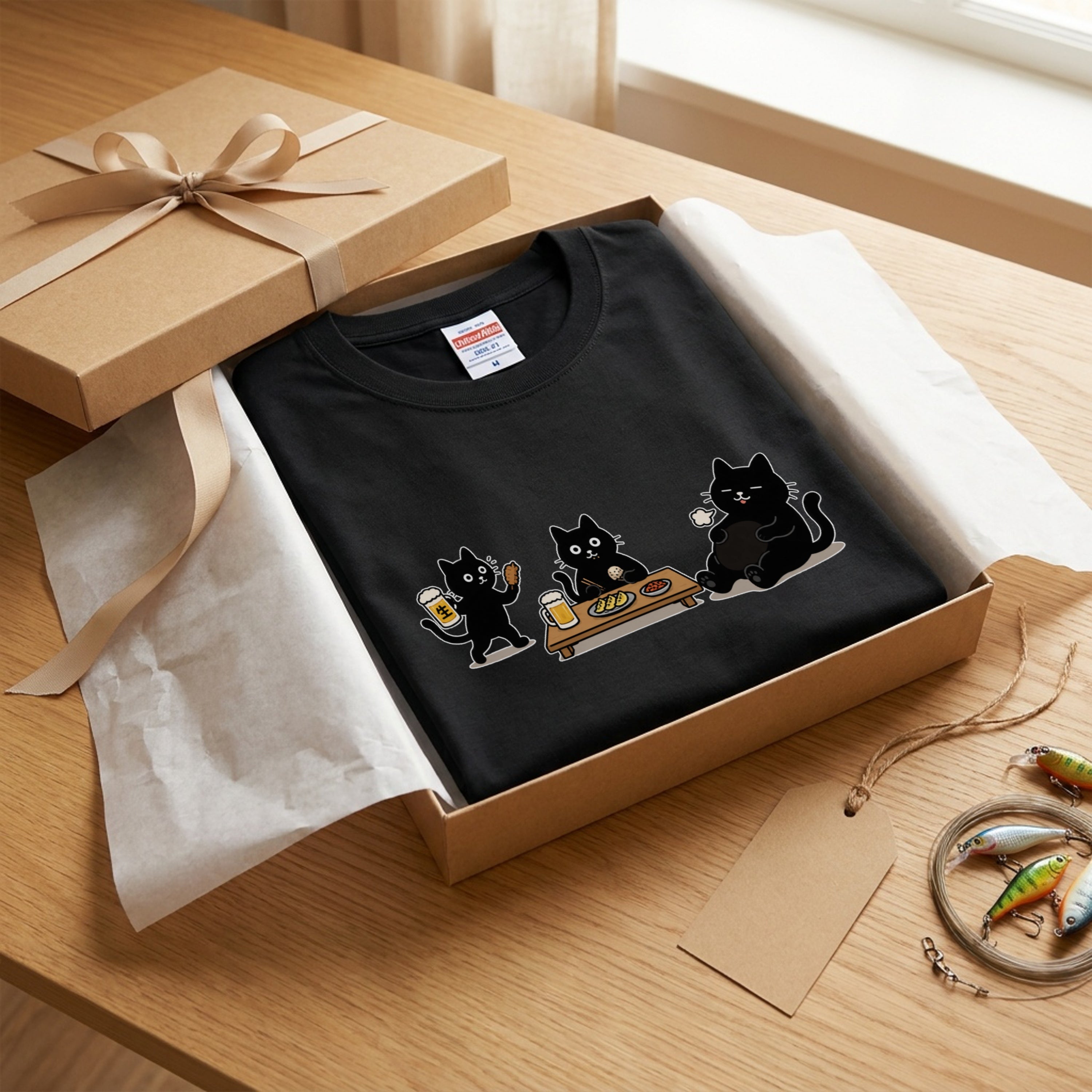 BEER CATS | 乾杯、きょうもおつかれさま。 黒猫 Tシャツ | フロントプリント